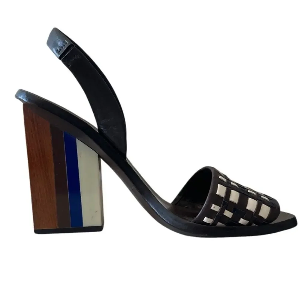 Tory Burch Emori Slingback Sandals‎ Wood Lucite Heel 8.5